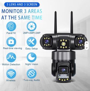 V380 3 Lens and 3 Screens Wifi Ptz Camera 6mp Wifi Security Cctv Wireless Ip Triple-lens Network Ptz Triple Screens 4G Camera