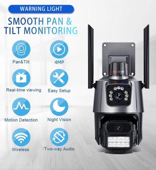 t45t3 Alarm Warning Light with Customizable Audio Warning and Flashing Security Alerts 4G PTZ Rotating Dual Lens Electric Outdoor Indoor Security Camera