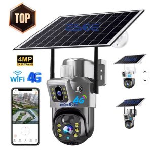 Solar Powered PTZ Surveillance Camera with Dual Lens 4MP Night Vision Wireless Outdoor WiFi 4G SIM Card IP66 Weatherproof