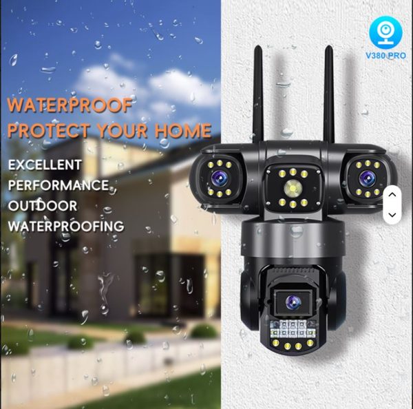 wdkjdgk V380 Three Lens Outdoor Camera PTZ 360 Wireless 4G Two Way Audio Auto Tracking 12mp Security Camera