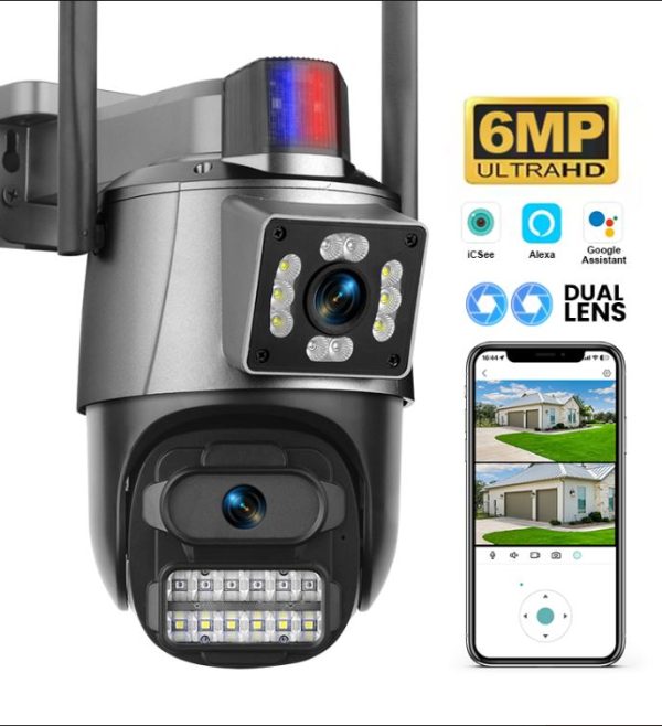 wlwlkl Alarm Warning Light with Customizable Audio Warning and Flashing Security Alerts 4G PTZ Rotating Dual Lens Electric Outdoor Indoor Security Camera