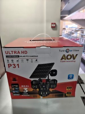 V380 4G Triple Lens Solar CCTV Camera with PTZ Monitoring, Solar Power, Night Vision and SIM Connectivity for Outdoor Security