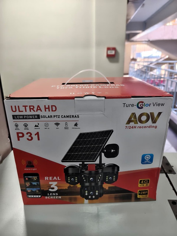 V380 4G Triple Lens Solar CCTV Camera with PTZ Monitoring, Solar Power, Night Vision and SIM Connectivity for Outdoor Security